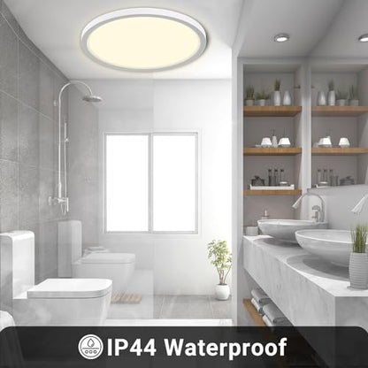 Runde flache LED-Deckenleuchte, weißer Rahmen, IP44 wasserdicht