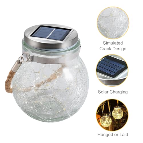 Solar-Laterne mit klarer Glaskugel, Solarpanel auf dem Deckel und Metallklemme