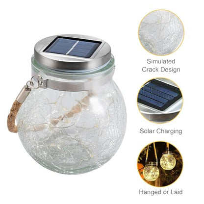 Solar-Laterne mit klarer Glaskugel, Solarpanel auf dem Deckel und Metallklemme