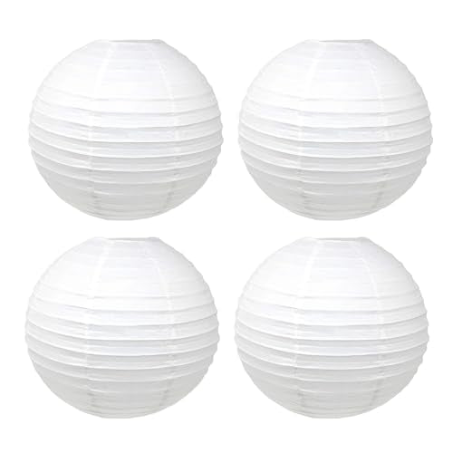 Vier weiße Laternenlampions aus Papier für die Solar-Lichterkette