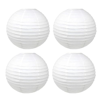Vier weiße Laternenlampions aus Papier für die Solar-Lichterkette