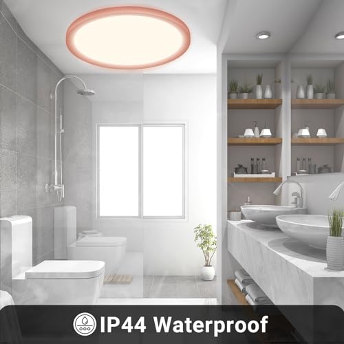Flache LED-Deckenleuchte mit rosa Rahmen, IP44-wasserdicht