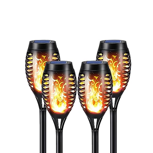 Solar-Fackel für den Außenbereich: schwarze LED-Fackel mit Flammen-Effekt, 12 LEDs