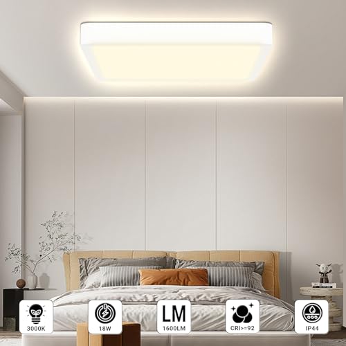 Flache quadratische LED-Deckenleuchte mit weißem Rand und warmweißem Licht