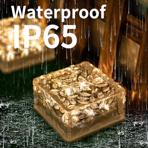 Solar-Glas-Würfelleuchte (Eisstein), goldfarben, wetterfest bei Regen