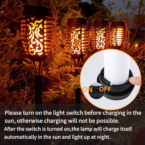 Solar-Fackelleuchte mit Ein-/Aus-Schalter, schwarze Laterne mit LED-Flammenglühen