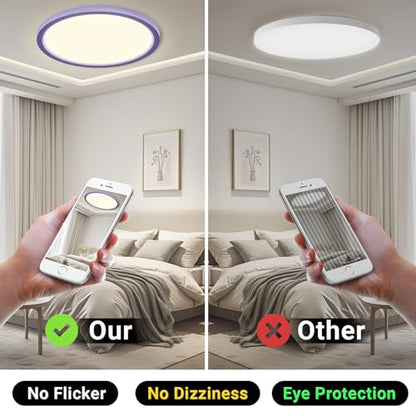 LQWELL® LED-Deckenleuchte rund, lila Rahmen; kein Flimmern, Augenschutz