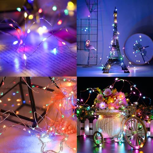 Bunte LED-Lichterkette auf Draht, viele kleine Lichtpunkte für Dekoration