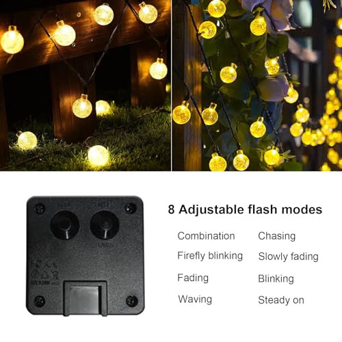 Solar-Lichterkette mit goldenen Kugeln und Reglerbox für 8 Leuchtmodi