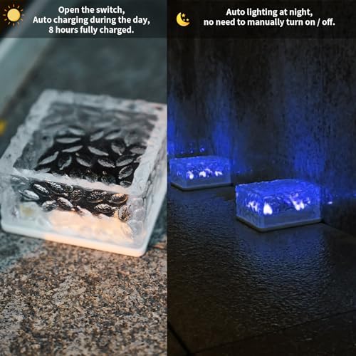 Blauer Solar-Glaspflasterstein-Würfel mit leuchtenden LEDs, bei Nässeaufnahme