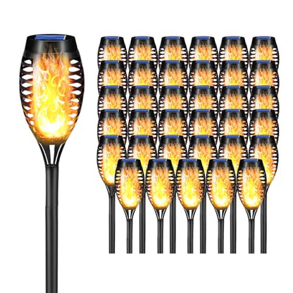 Solar-Fackelleuchte mit Flammeneffekt, orange LED-Flamme im Glas, 12er-Set auf Stab