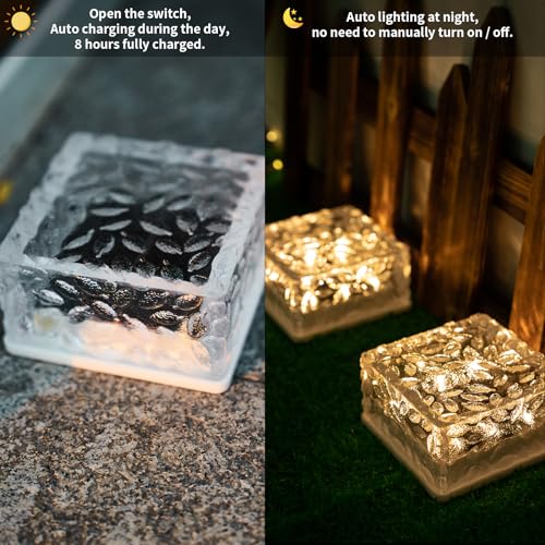 Solar-Glaswürfelleuchte, goldfarbener Glaspflasterstein mit warmweißem Licht