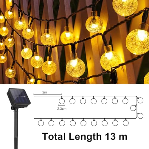 Solar-Lichterkette mit goldenen Kugeln, Längenansicht und Solarpanel