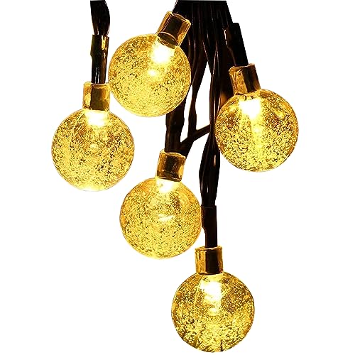 Solar-Lichterkette mit goldenen Glaskugeln und warmweißen LEDs, schwarzes Kabel