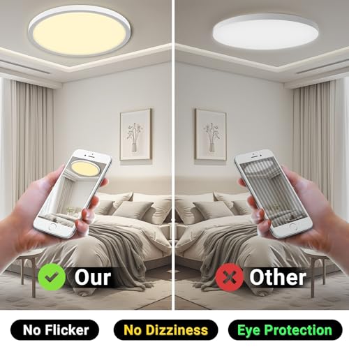 Flimmerfreie LED-Deckenleuchte mit Augenschutz, warmweißes Licht im Schlafzimmer