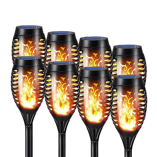 LQWELL® Solar-Fackeln, 8er-Set, LED-Flammeneffekt, schwarze Gartenleuchten, leuchtend