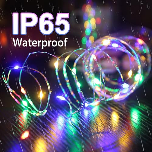 Bunte LED-Solarlichterkette, IP65 spritzwassergeschützt, funkelnde Lichter im Regen