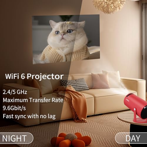 Mini-Projektor in Rot mit Frontobjektiv, WiFi-6 für kabelloses Streamen