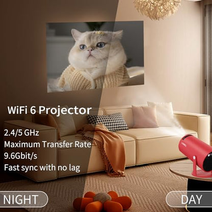 Mini-Projektor in Rot mit Frontobjektiv, WiFi-6 für kabelloses Streamen