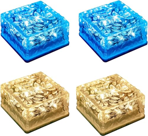 Solar-Glas-Würfelleuchte (Eisstein), blau, Glasprägeoptik, 2 Stück