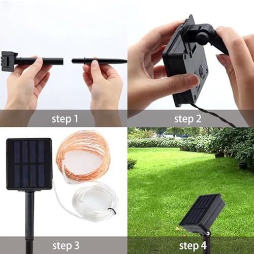 Solar-Lichterkette bei der Montage: Solarpanel mit Anschluss und Kupferdraht-LEDs