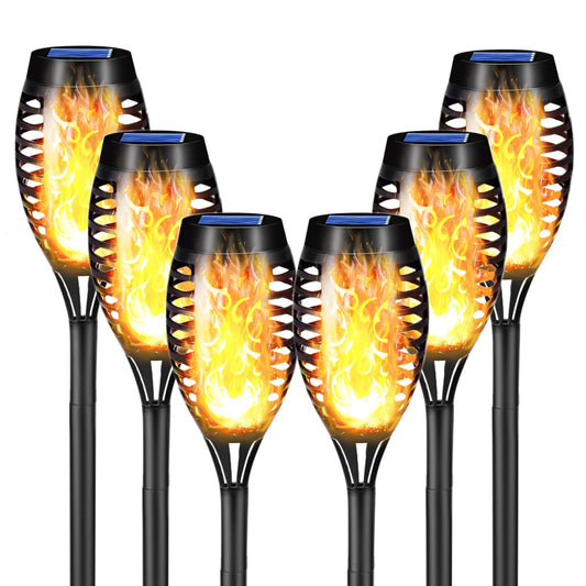 Solar-Gartenfackeln-Set, schwarze LED-Fackelleuchten mit Flammeneffekt, 6 Stück