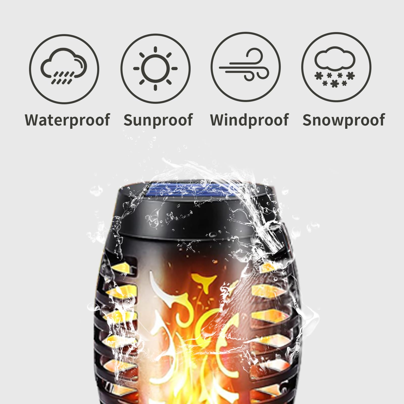Solar-Fackelleuchte mit Flammeneffekt, schwarze Lampe mit Wasser-Spritzschutz