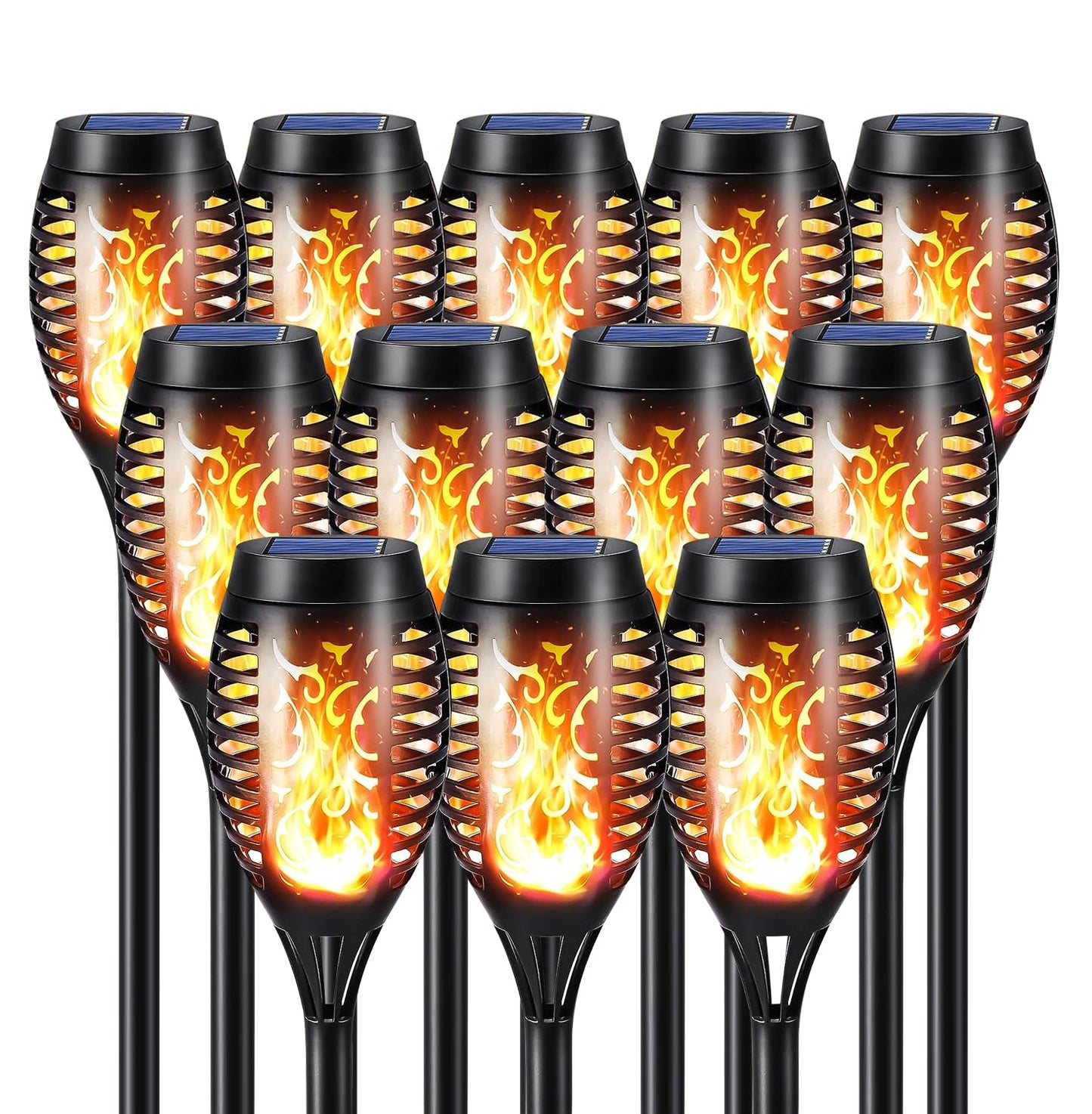 Set schwarzer Solar-Fackelleuchten mit Flammeneffekt, 12 Stück