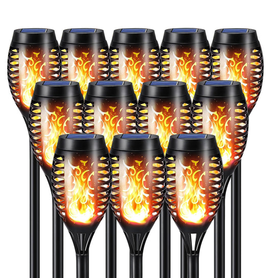 Set schwarzer Solar-Fackelleuchten mit Flammeneffekt, 12 Stück